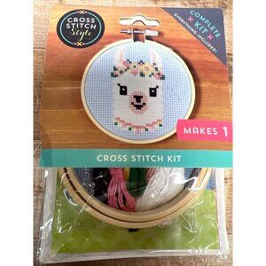 Cross Stitch Alpaca Hoop Ornament Complete Beginner Kit Embroidery Supplies